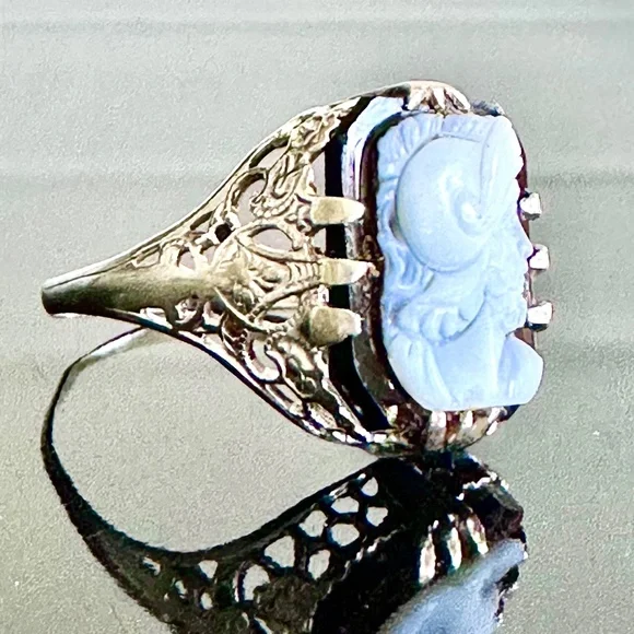 Titanic-Connection 14K White Gold Ostby Barton Intaglio Ring Size 6.5 - Picture 2 of 15
